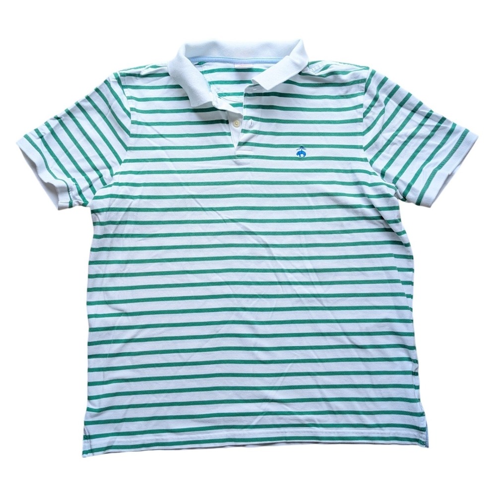 Brooks Brothers Mens Green White Striped Polo Shirt Original Fit Large Cotton